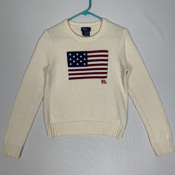 Polo Ralph Lauren USA American Flag RL Sweater Women's size Small Made in USA - Picture 1 of 14